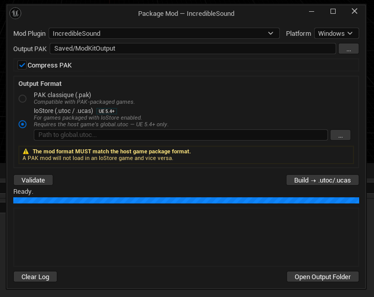Package Mod window